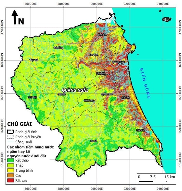 Sơ đồ tiềm năng nước ngầm hay tài nguyên nước dưới đất khu vực tỉnh Quảng Ngãi. 12.2